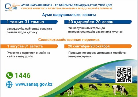 АУЫЛ ШАРУАШЫЛЫҒЫ - ЕЛ БАЙЛЫҒЫ! САНАҚҚА ҚАТЫС, ҮЛЕС ҚОС!